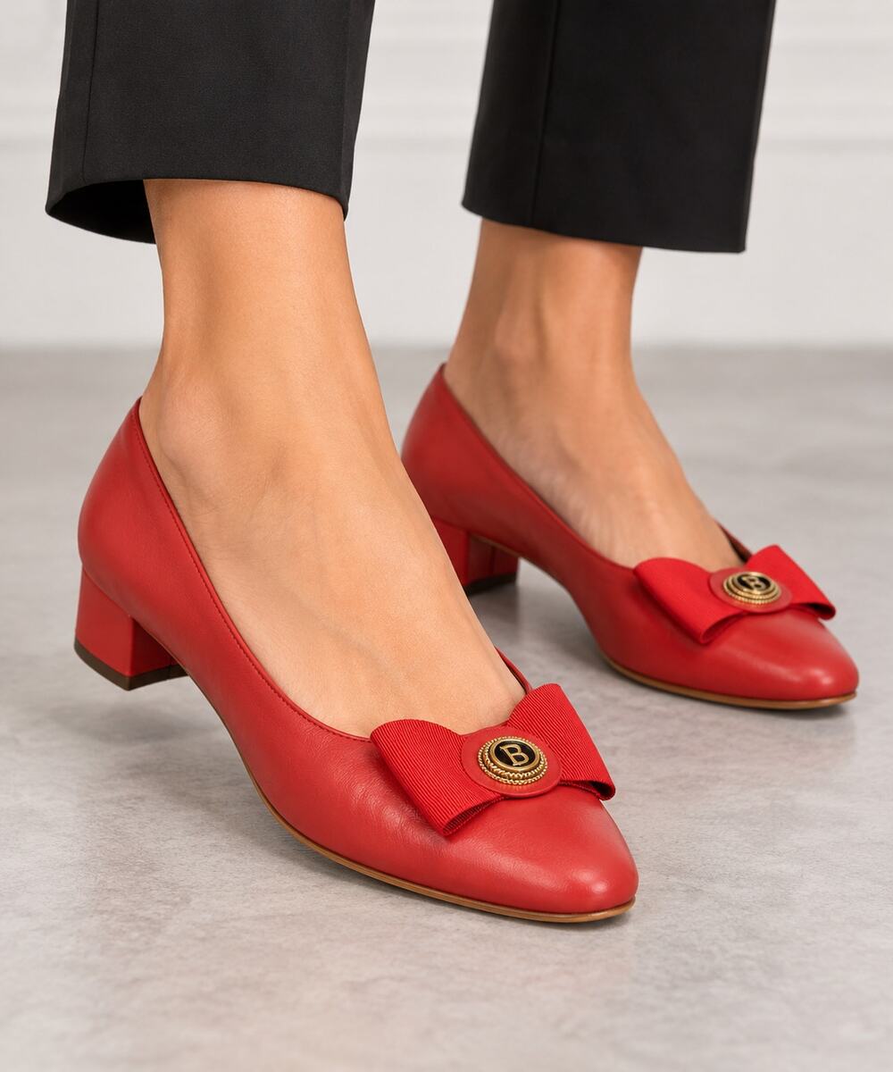Vintage Bally Emily Red Leather Bow Pumps Shoes Women's 9N Box